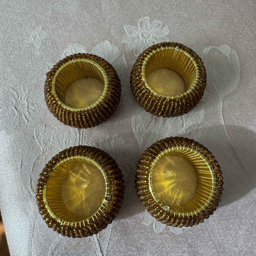 Set of 4 Gold Beaded Napkin Rings